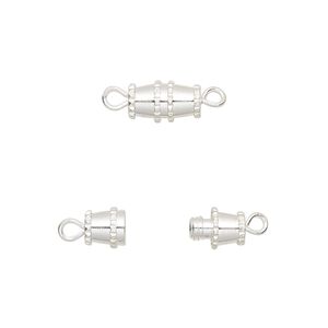 Clasp barrel 1pkg100, 10x5mm, silver-finished brass 1-strand