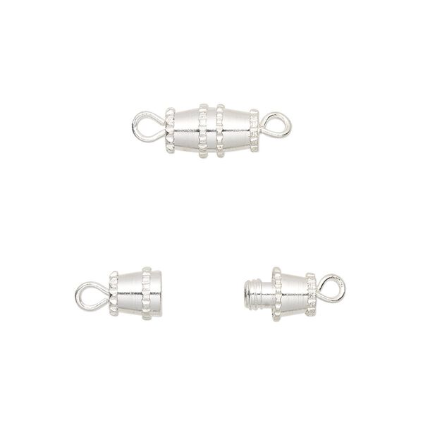 Clasp, barrel, silver-finished brass, 10x5mm. Sold per pkg of 100. image number 0