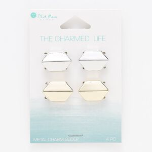 Slide, gold- / silver-finished "pewter" (zinc-based alloy), 20x13mm hexagon with 10x2mm hole. Sold per pkg of 4.