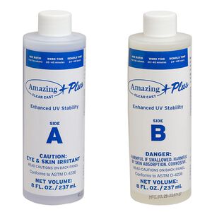 Epoxy, Amazing Clear Cast +Plus by Alumilite, epoxy resin, clear, 2-part casting epoxy. Sold per pkg of (2) 8 fluid ounce bottles.