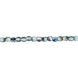 Bead, Czech fire-polished glass, teal blue iris, 3mm faceted round. Sold per 15-1/2" to 16" strand.