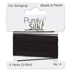 Thread, Purely Silk™, black, medium-heavy, size #4, 24-pound test. Sold per 4-yard card.