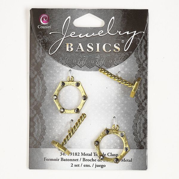 Clasp toggle 1pkg2, 22x19mm nut / bolt, antique gold-finished brass / grey 1-strand image number 0