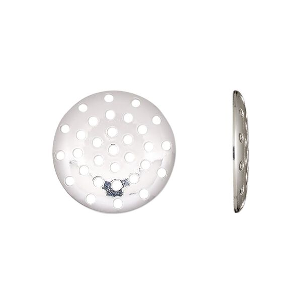 Component, silver-plated brass, 18mm perforated disc. Sold per pkg of 10. image number 0