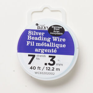 Beading wire 1pkg1, nylon and stainless steel, clear, 7 strand, 0.011 inch diameter, 40 feet.