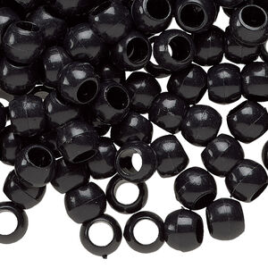 Pony bead, plastic, opaque black, 7x5mm-7x6mm with 3.5mm hole. Sold per pkg of 1,000.