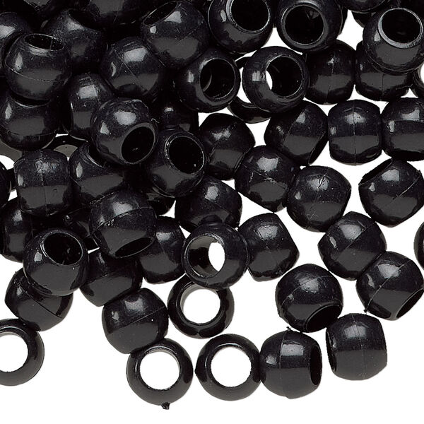 Pony bead, plastic, opaque black, 7x5mm-7x6mm with 3.5mm hole. Sold per pkg of 1,000. image number 0