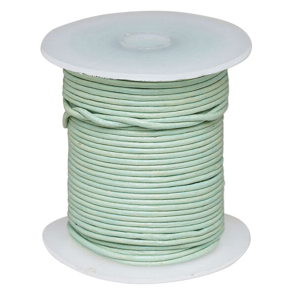 Cord, leather (dyed), sky blue, 1-1.2mm round. Sold per 25-yard spool. image number 0