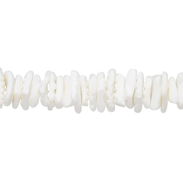 Bead, litub shell (natural), white, medium chip, Mohs hardness 3-1/2. Sold per 15-1/2" to 16" strand. image number 0