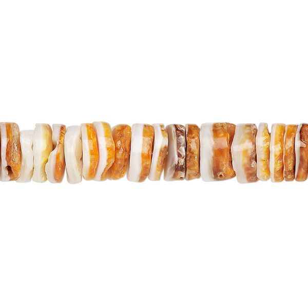 Bead, spiny oyster shell (natural), 8x2mm-8x4mm hand-cut heishi, Mohs hardness 3-1/2. Sold per 15-1/2" to 16" strand. image number 0