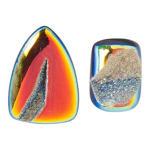 Druzy agate 1pkg2, hand-cut non-calibrated dichroic freeform cab 20x12mm-51x46mm