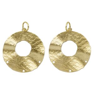 Focal, gold-finished steel and "pewter" (zinc-based alloy), 33mm matte textured wavy round go-go with 3 holes. Sold per pkg of 2.
