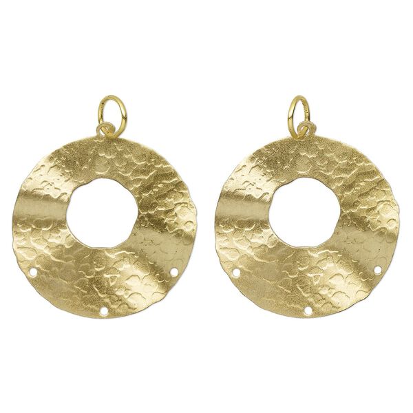 Focal, gold-finished steel and "pewter" (zinc-based alloy), 33mm matte textured wavy round go-go with 3 holes. Sold per pkg of 2. image number 0