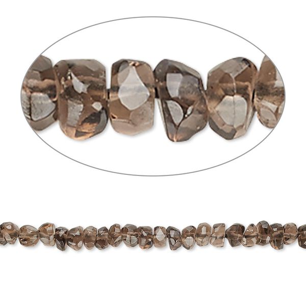 Bead, smoky quartz (heated / irradiated), medium to dark, 3x2mm-4x3mm hand-cut tumbled faceted rondelle, D grade, Mohs hardness 7. Sold per 13-inch strand. image number 0