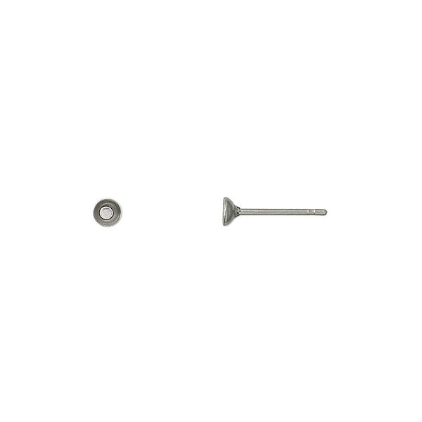 Earstud 1pkg100, 3mm cup / 3-5mm round glue-in setting, stainless steel 50 pair image number 0