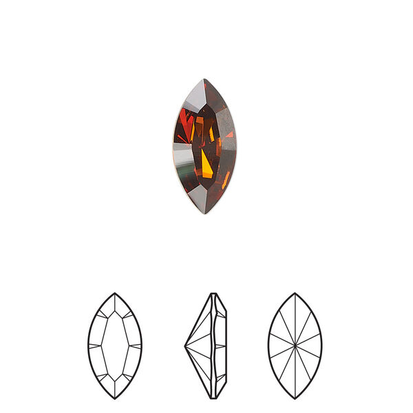 Fancy stone 2pk smoked amber foil back, Crystal Passions® 15x7mm navette 4228 image number 0