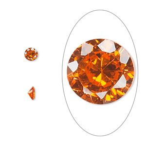 Gem, cubic zirconia, orange, 4mm faceted round, Mohs hardness 8-1/2. Sold per pkg of 5.