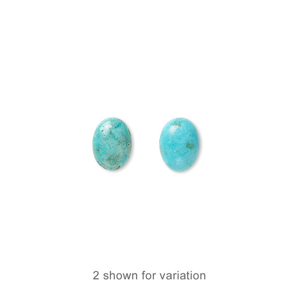 Cabochon, turquoise (dyed / stabilized), blue, 8x6mm calibrated oval, C grade, Mohs hardness 5 to 6. Sold per pkg of 4. image number 0