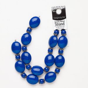 "Pewter" (zinc-based alloy) / acrylic 1pkg1, puffed oval / round / star 15.5-16 inch assortment antique silver-finished / blue 23x19mm / 10mm / 9x2.5mm