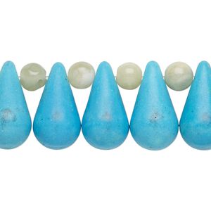 Bead mix, "turquoise" (imitation) resin and multi-gemstone (natural / dyed / heated), multicolored, 6mm round and 18x10mm-19x11mm top-drilled teardrop. Sold per pkg of 11.