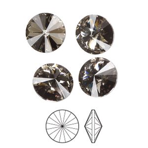 Chaton 6pk black diamond foil back, Preciosa MAXIMA Czech crystal rhinestone 12mm rivoli