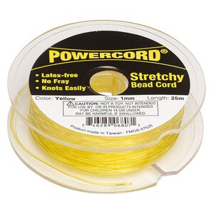 Cord, Powercord®, elastic, yellow, 1mm, 14-pound test. Sold per 25-meter spool.