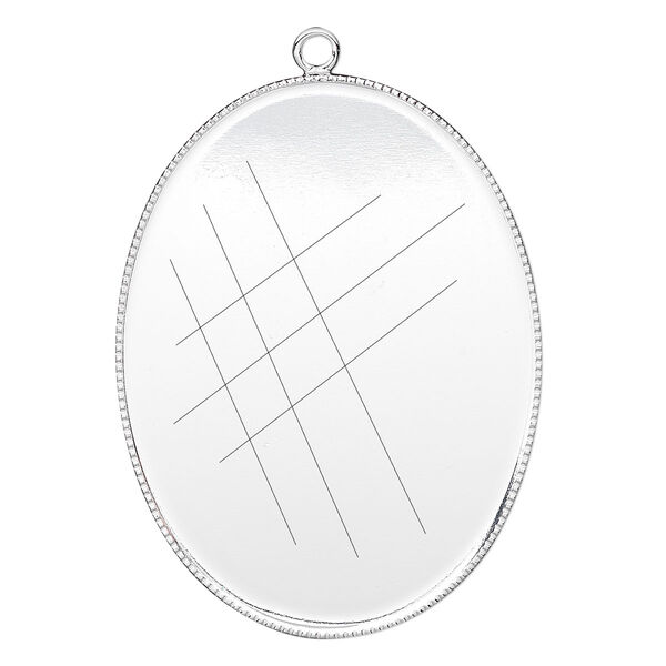 Focal, silver-plated brass, 41x31mm oval with beaded edge and 40x30mm oval bezel cup setting. Sold per pkg of 2. image number 0