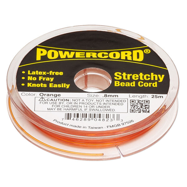 Cord, Powercord®, elastic, orange, 0.8mm, 8.5-pound test. Sold per 25-meter spool. image number 0