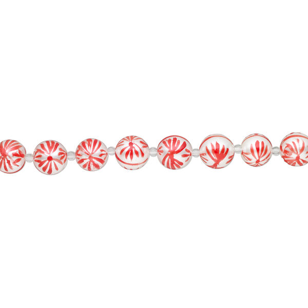 Bead, glass 1pkg8, opaque white and red, 16mm hand-painted round. image number 1