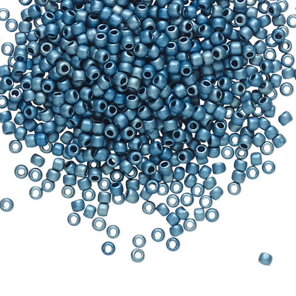 Seed bead, TOHO BEADS®, glass, pkg/7.5g, #11 round, opaque higher-metallic frosted Mediterranean blue (TR-11-511F). image number 0