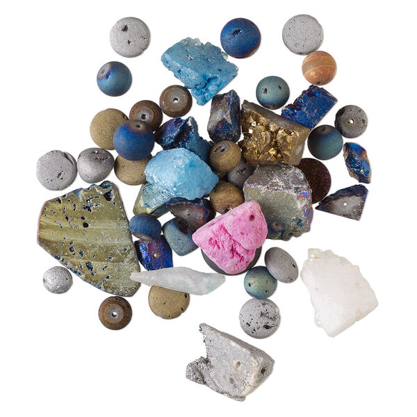 Druzy agate 1pkg1, top-drilled / center-drilled mixed shape bead 4 oz mix 6mm-39x30mm image number 0