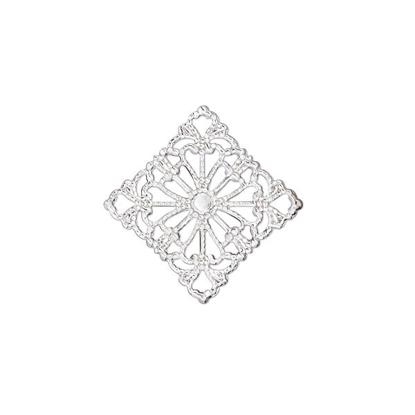 Link, silver-plated brass, 21.5x21.5mm single-sided filigree diamond. Sold per pkg of 25. image number 0