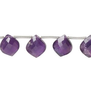 Amethyst 1pkg18, hand-cut side-drilled faceted puffed kite bead natural 11x10mm