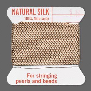 Thread, Griffin, silk, beige, size #16. Sold per 2-meter card (approximately 78 inches).