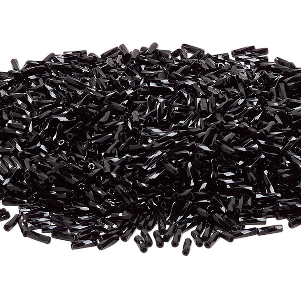 Bead, Miyuki, bugle bead, glass, pkg/50 g, 6x2mm center-drilled twisted, opaque black, (TW-401). image number 0