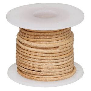 Cord, leather (natural), 1.4-1.6mm round. Sold per 5-yard spool.