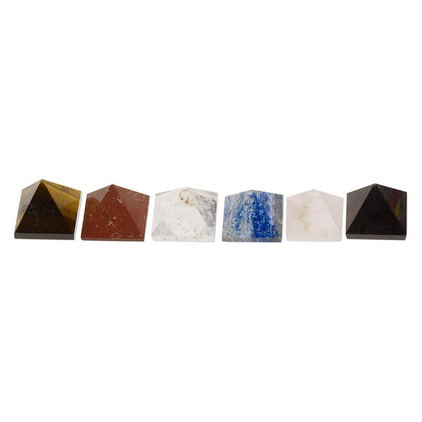Gift, multi-gemstone (natural), 25-31mm hand-cut pyramid, C grade, Mohs hardness 3 to 7. Sold per pkg of 6. image number 0