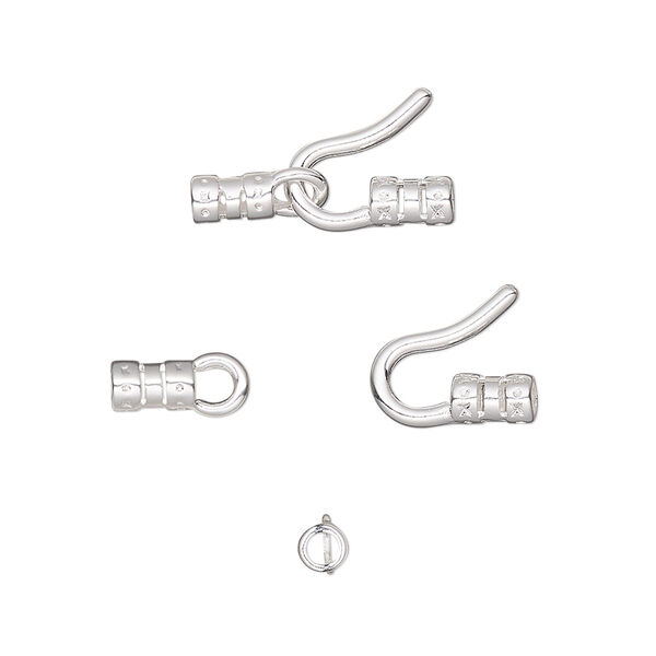 Clasp, hook-and-eye, silver-plated brass, 17.5x9mm with crimp ends. Sold per pkg of 10. image number 0