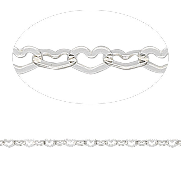 Chain, sterling silver, 2mm flat heart. Sold per pkg of 5 feet. image number 0