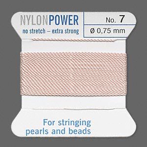 Thread, Griffin, nylon, light pink, size #7. Sold per 2-meter card (approximately 78 inches).