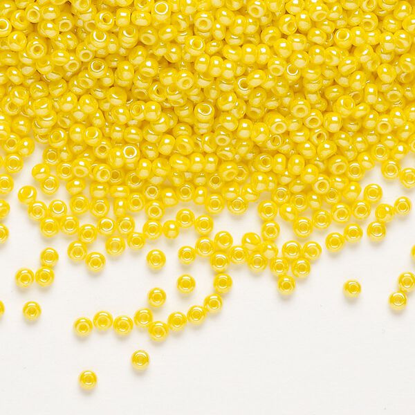 Seed bead, Preciosa Ornela, glass, opaque luster yellow, #11 rocaille. Sold per 50-gram pkg. image number 0