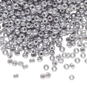 Seed bead, Miyuki, glass, pkg/250g, #8 rocaille, opaque luster ghost grey, (RR-443).
