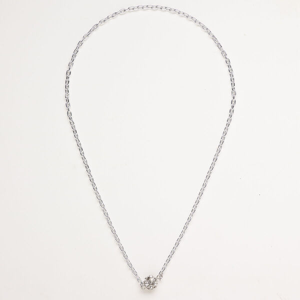 Aluminum / steel / glass rhinestone 1pkg3, oval rolo chain / ball assortment mixed finish / clear 18 inch 3mm image number 2