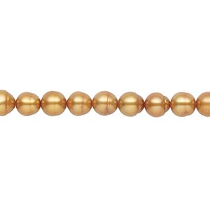 Pearl, cultured freshwater (dyed), golden copper, 5mm semi-round with 0.4-0.6mm hole, D grade, Mohs hardness 2-1/2 to 4. Sold per 15-inch strand.