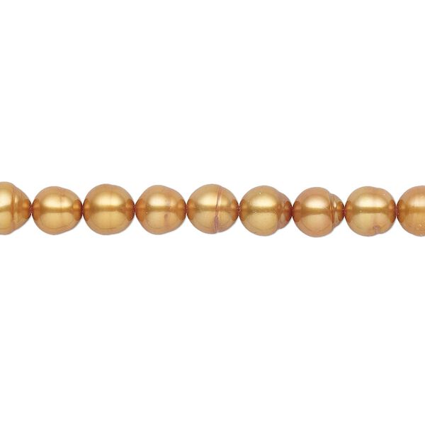 Pearl, cultured freshwater (dyed), golden copper, 5mm semi-round with 0.4-0.6mm hole, D grade, Mohs hardness 2-1/2 to 4. Sold per 15-inch strand. image number 0