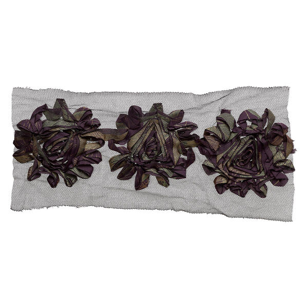 Sew-on component, fabric, multicolored, 2-3/4 to 3-1/4 inch rose with floral design. Sold per pkg of 3. image number 0
