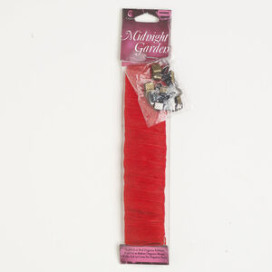 Ribbon and findings assortment 1pkg25, mixed-finish steel and organza, red, 15mm flat ribbon.