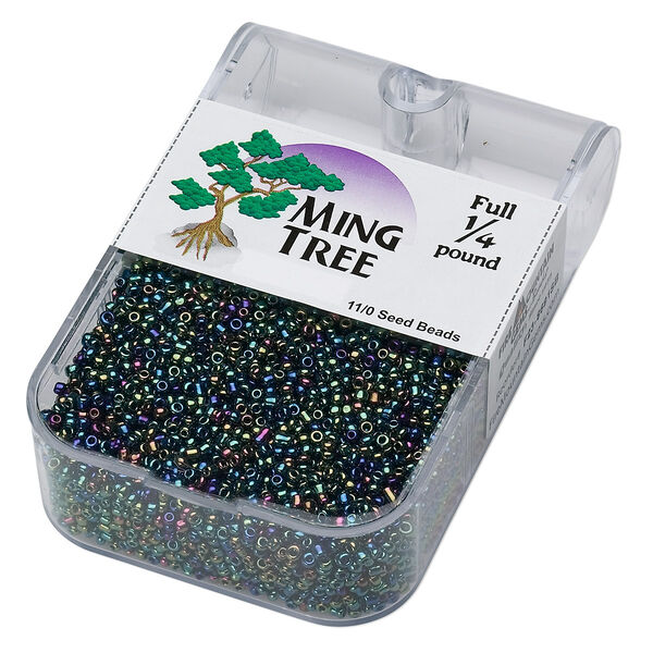 Seed bead, Ming Tree™, glass, pkg/1/4 pound, #11 round, opaque iris green. image number 0