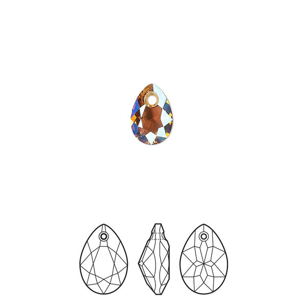 Drop 4pk light Colorado topaz shimmer, Crystal Passions® 9x6mm pendant pear cut 6433 image number 0