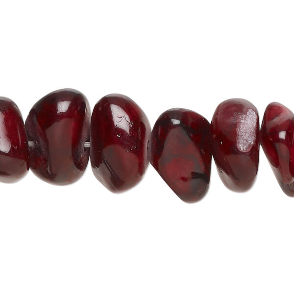 Bead, Malaysia "jade" (quartz) (dyed/coated), cranberry and black, extra-large chip, C grade, Mohs hardness 7. Sold per 12-inch strand, approximately 40 beads. image number 0